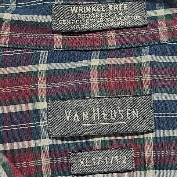 Van Heusen Wrinkle Free Button Up Shirt Mens Size XL Red Blue Plaid Long Sleeve - Picture 4 of 5